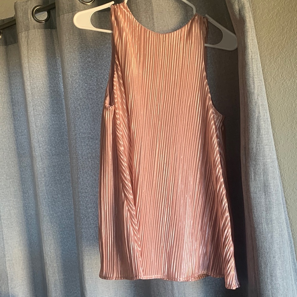 Metallic Pink Pleated High neck blouse